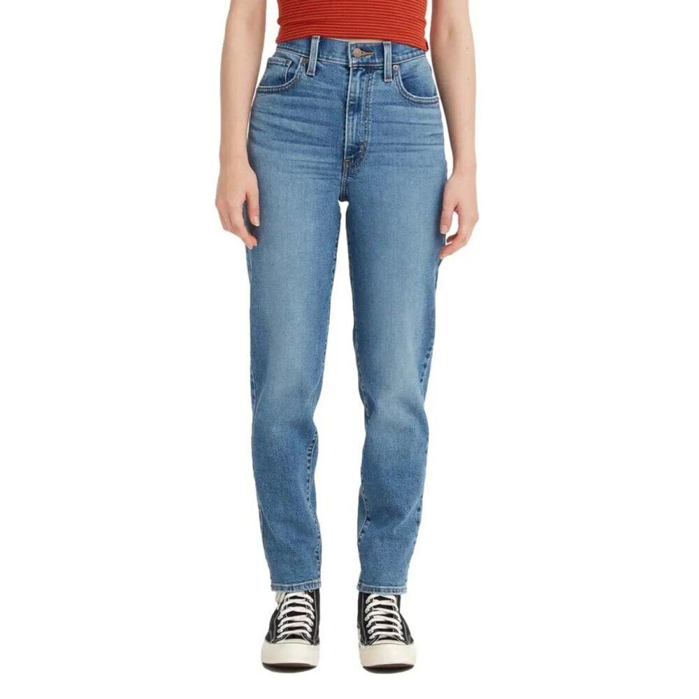 Levi's High Waisted Mom Jeans Tapered Stretch Size 25 x 29 Medium Wash Blue